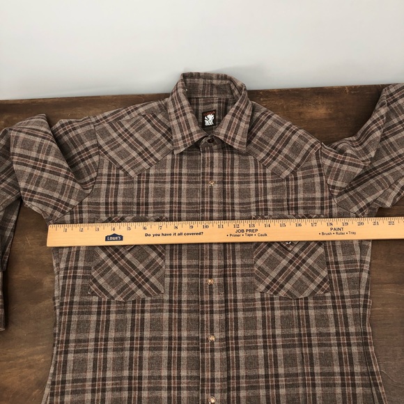 Vintage 70s Men‘s Karman Snap Pearl Button Plaid Shirt - Picture 13 of 14